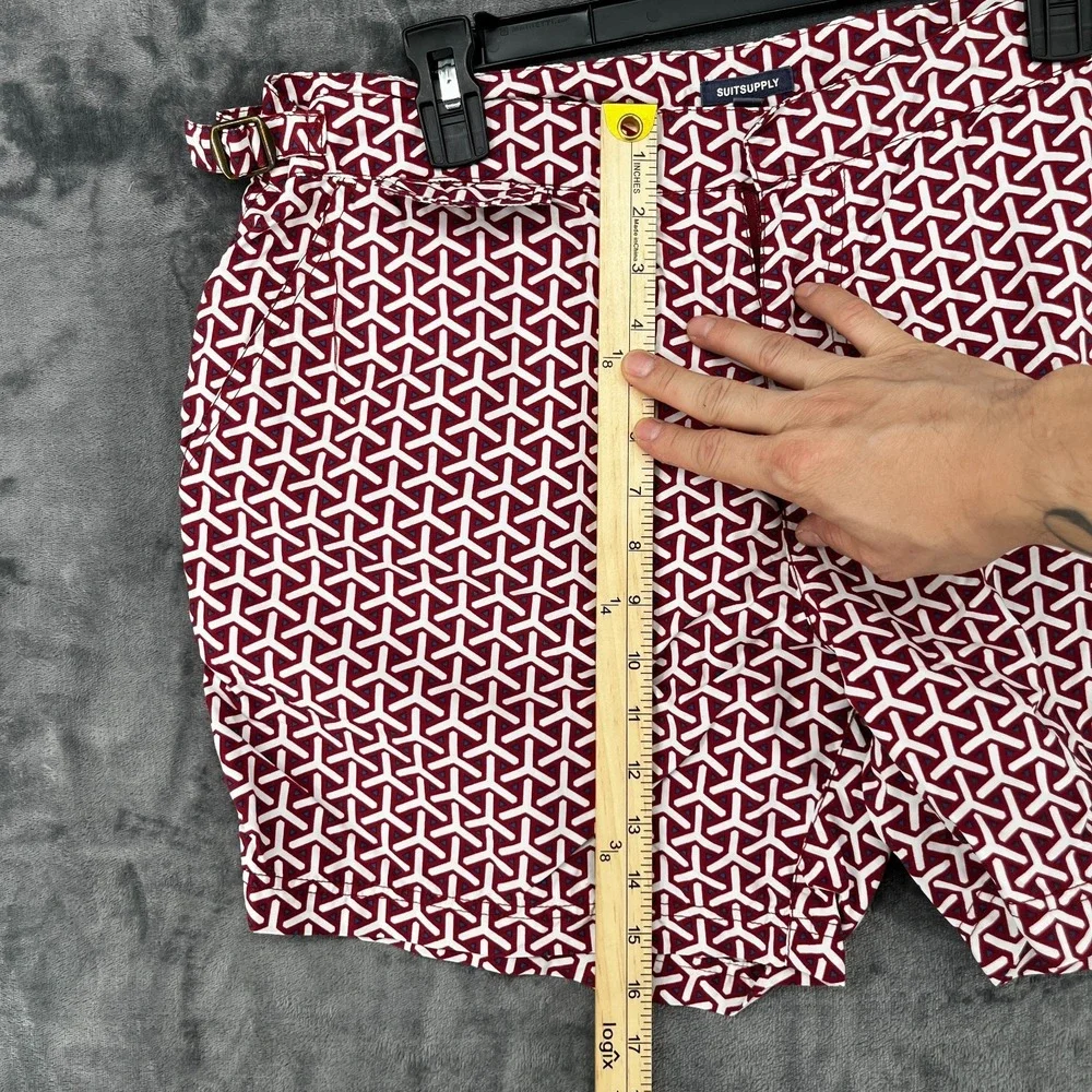 Suitsupply Swim Shorts Men's XL Red Geometric Adjustable Waist Beach Trunks EUC